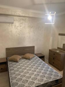 a bedroom with a bed and a dresser and a mirror at Galstyans Home EVN Airport in Yerevan