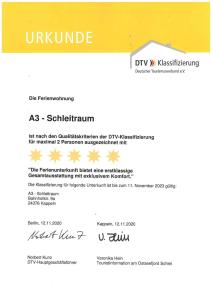 Certifikát, hodnocení, plakát nebo jiný dokument vystavený v ubytování Schleitraum