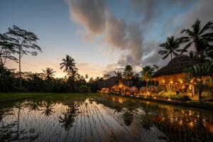 a view of the villas at sunset at Keliki Luxury Lodge in Ubud