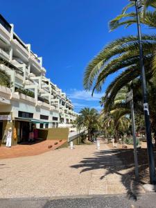 a palm tree in front of a large building at Bahia I in Puerto de la Cruz