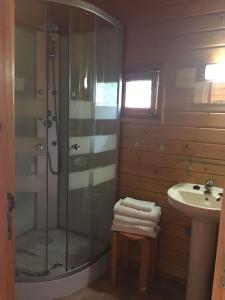 a bathroom with a shower and a sink at Redondo Lodges in Junceira