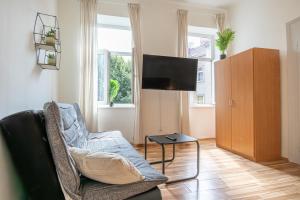 a living room with a couch and a tv at Inviting Economy 1BR Apt. with the best Location in Vienna