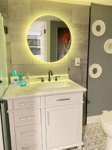 a bathroom with a white sink and a mirror at Cozy 1 BR Suite Unit near University of Waterloo in Waterloo