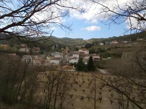 a view of a town from the trees at La Cova de Can Pavet in Pontons