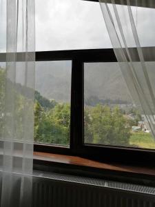 a window with a view of a mountain view at Garemta in Kazbegi