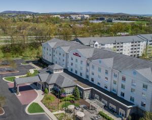 an aerial view of a hotel building at Hilton Garden Inn Blacksburg University in Blacksburg