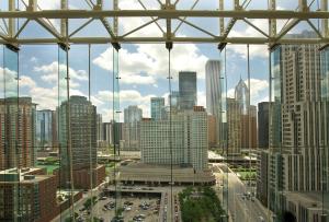 a view of a city skyline from a building at Embassy Suites by Hilton Chicago Downtown Magnificent Mile in Chicago