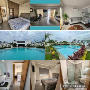 a collage of photos of a hotel room with a pool at Casa Minerva in Naranjo