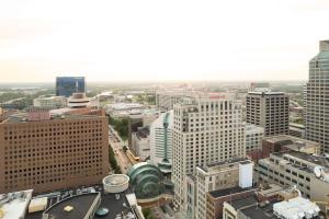 an aerial view of a city with tall buildings at Conrad Indianapolis in Indianapolis