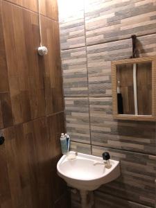 a bathroom with a sink and a mirror at Casinhas no Interior de MG in Antônio Prado