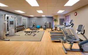 a gym with treadmills and cardio equipment in a room at Embassy Suites Tucson - Paloma Village in Tucson