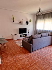 a living room with a couch and a television at Piso en Jarandilla de la Vera in Jarandilla de la Vera