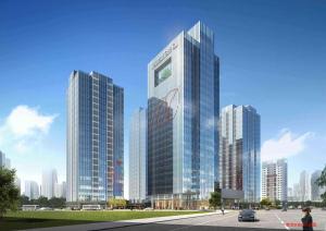 苏州苏州吴江敏华希尔顿逸林酒店的城市中一座高层建筑的效果图