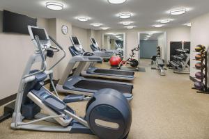 - une salle de sport avec tapis de course et machines elliptiques dans l'établissement DoubleTree by Hilton Hotel New York City - Chelsea, à New York
