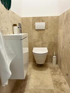 a bathroom with a toilet and a sink at Morze Brzoza in Jastrzębia Góra