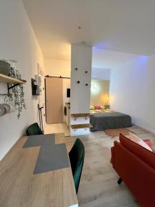 ein Wohnzimmer mit einem Bett und einem Esstisch in der Unterkunft Le Natanigor - centre gare in Toulouse