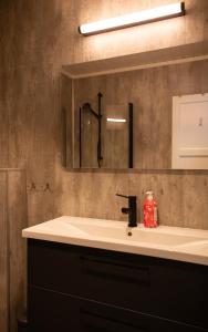 a bathroom with a sink and a mirror at Skanckegårdene AS in Røros