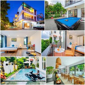 uma colagem de fotos de uma casa e uma piscina em Summer holiday villa em Hoi An