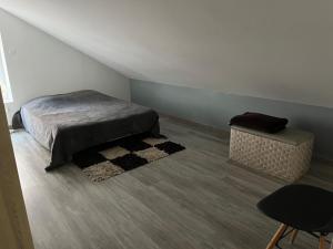 1 dormitorio con cama y alfombra en Appartement centre historique, en Blois