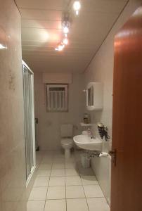 ein Bad mit einem WC und einem Waschbecken in der Unterkunft FeWo Hirschblick in Brilon