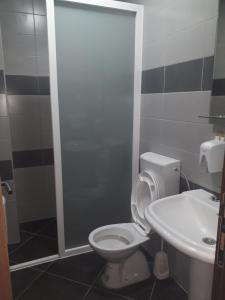 ein Bad mit einem WC und einem Waschbecken in der Unterkunft Garni hotel Niksic in Nikšić