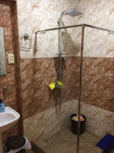 a shower in a bathroom with a sink at For Daily Rent in Tbilisi City