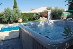 - une piscine avec un bain à remous dans la cour dans l'établissement Villa en la Vega del pueblo, à Cantoria