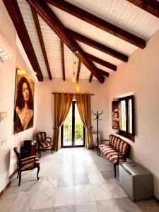 un grand salon avec des canapés et un plafond dans l'établissement Hotelito Suecia, à Grenade