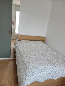 Appartement cosy في Saint-Martin-Longueau: غرفة نوم بسرير ومرآة