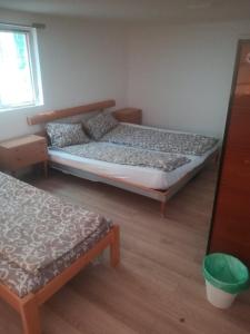 1 dormitorio con 2 camas y ventana en Apartmani Pasuljevic, en Veliko Gradiste