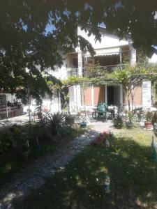 un patio de una casa con muchas plantas en Apartmani Pasuljevic, en Veliko Gradiste