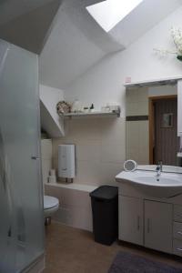 y baño con lavabo y aseo. en Ferienwohnungen Bauernhof Beckmann, en Winsen