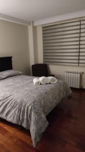 1 dormitorio con 1 cama con 2 toallas en Elegante Departamento, en La Paz