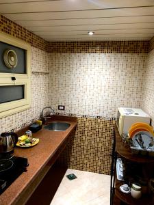 a kitchen with a sink and a microwave at Heliopolis Rock Residence in Cairo