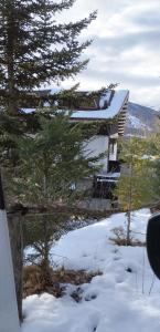 a building in the snow with trees in the foreground at Chalet Elegante - Campo Felice e Piste da scii in Spogna