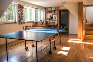 a ping pong table in the middle of a room at Cottage house Lublin in Lublin