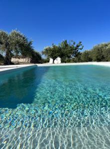 a pool of clear blue water with trees in the background at NOTO country farm house in Noto