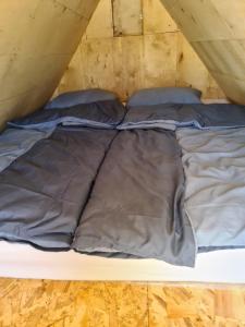 a bed in a tent with two pillows at Kopićland TENT in Marinci +27 photos