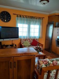 a living room with a television and a couch at Apartamento Carmen en Muxía in Muxia