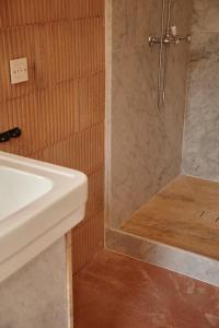 ein Bad mit einer Dusche und einem Waschbecken in der Unterkunft CHB - Château de la Haute Borde in Rilly-sur-Loire
