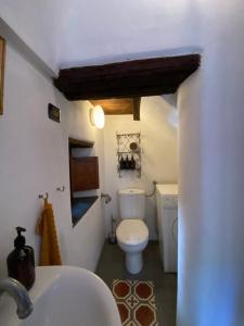 a bathroom with a white toilet and a sink at Iconic Italian Townhouse w Rooftop Terrace, Pigna in Pigna