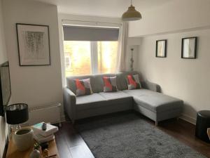 a living room with a couch and a window at Drummond Condo in Edinburgh