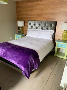 キリーベグスにあるThe Town Houseのベッドルーム(紫の毛布を使用した大型ベッド1台付)