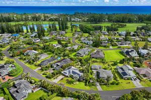 an aerial view of a residential neighborhood with houses at Mala Hale in Princeville