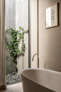 a bath tub in a bathroom with a plant at Pa.te.os in Melides