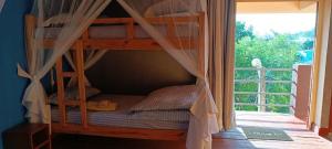 Etagenbett in einem Zimmer mit Fenster in der Unterkunft Studio Standard - AMI APPARTHOTEL in Tôlagnaro