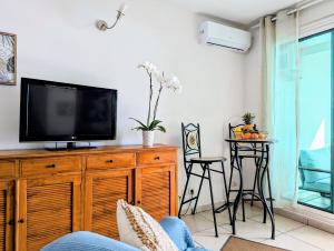 Sunset Océan - appartement T2 avec vue imprenable sur l'océan et piscine的电视和/或娱乐中心