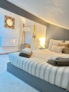 een slaapkamer met een groot bed in een kamer bij Studio Calme et Cosy -Gare- in Bourg-en-Bresse
