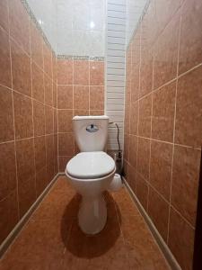 a bathroom with a toilet in a tiled room at 15 Apartments in Shymkent