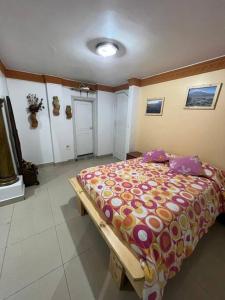 een slaapkamer met een groot bed in een kamer bij Hermoso y acogedor departamento in Atuntaqui